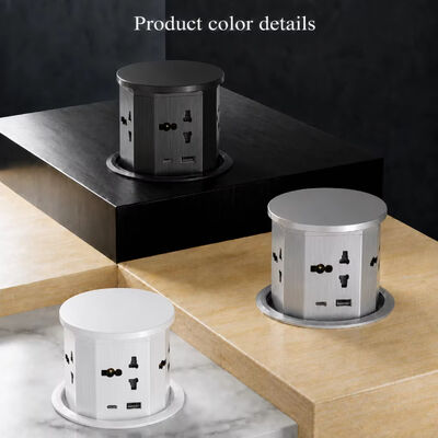 85mm Uitgesneden Pop-up Socket 4 Universele AC-uitgangen USB a en Type C Poorten 16A 110-220V PC Geborstelde Afwerking 1,5m Kabel