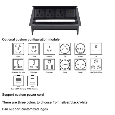 Brush Flip Up universele stopcontact Dek Desktop Socket met USB-S datapoort /Tabletop Brush Flip Connectivity Box