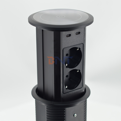 Elektrische Pop-Up-aansluitingen Dubbelzijdig ontwerp 4 AC-afspraken met dubbele USB A + C + draadloos oplader voor Office De