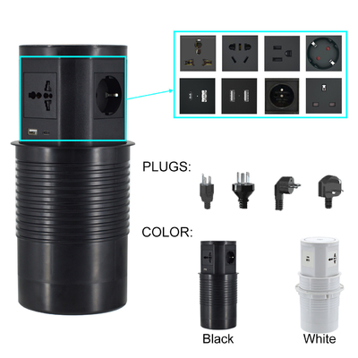 Keuken Verborgen Pneumatische Pop-up Power Sockets Met USB-poort en 15W draadloos oplader voor kantoor bureau