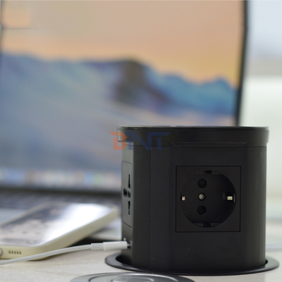 Keuken Verborgen Pneumatische Pop-up Power Sockets Met USB-poort en 15W draadloos oplader voor kantoor bureau