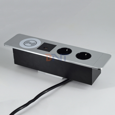 Multifunktioneel kantoor-afsluiting onder tafel EU-aansluiting met USB-A+C-poorten en draadloos oplader