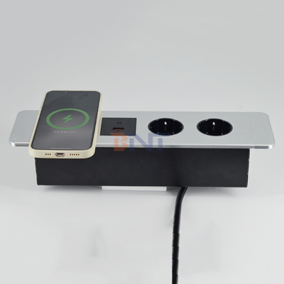 Multifunktioneel kantoor-afsluiting onder tafel EU-aansluiting met USB-A+C-poorten en draadloos oplader