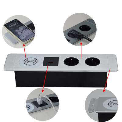Multifunktioneel kantoor-afsluiting onder tafel EU-aansluiting met USB-A+C-poorten en draadloos oplader