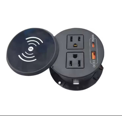 kantoormeubilair rond ABS stopcontact met draadloos oplader usb a + c voor koffie hotle tafel oplaadstation