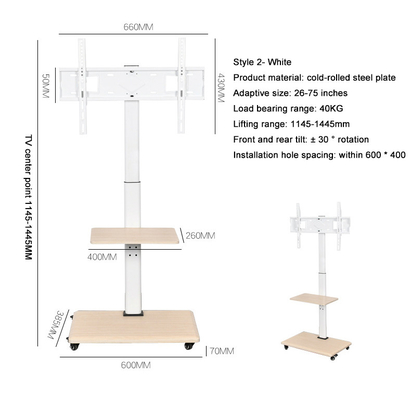Motoriseerde Flip-up-stijl mobiele tv-vloerstand met hefmechanisme Voorziening voor 46-75" tv-scherm Elektrisch tillen en draaien