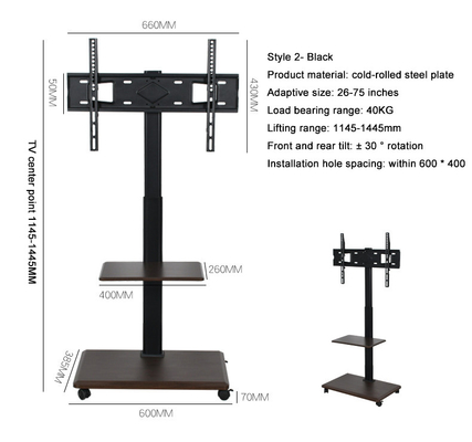 Motoriseerde Flip-up-stijl mobiele tv-vloerstand met hefmechanisme Voorziening voor 46-75" tv-scherm Elektrisch tillen en draaien