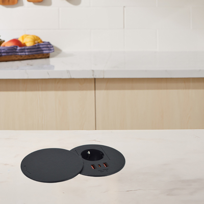 Kantoormeubilair rond EU stopcontact & 2 usb a+ 1c voor bank en salontafel laadstation
