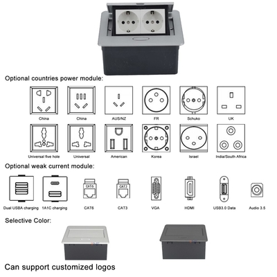 OEM/ODM Modern Office Essential BNT Popup Power Socket met 2 ingebedde wisselstroomuitgangenEU/UK/US/CN16A/10A/6A nominale stroom