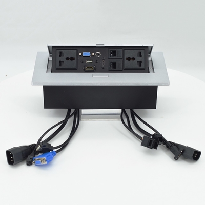 OEM/ODM Universele 16A/10A AC-uitlaat & Cat6 Data Port PopUp Design Tabletop Socket IP44 niveau met 2 uitlaat