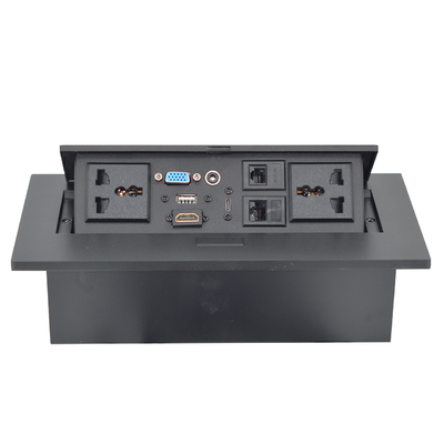 OEM/ODM Universele 16A/10A AC-uitlaat & Cat6 Data Port PopUp Design Tabletop Socket IP44 niveau met 2 uitlaat