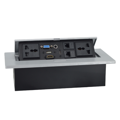 OEM/ODM Universele 16A/10A AC-uitlaat & Cat6 Data Port PopUp Design Tabletop Socket IP44 niveau met 2 uitlaat