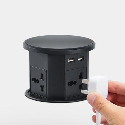 OEM/ODM Smart Pop-Up Power Outlet Aluminium tafelplug met 4 AC-uitgangen en 2 USB-poorten IP44-standaard voor opladen