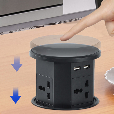 OEM/ODM Smart Pop-Up Power Outlet Aluminium tafelplug met 4 AC-uitgangen en 2 USB-poorten IP44-standaard voor opladen