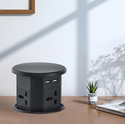 OEM/ODM Smart Pop-Up Power Outlet Aluminium tafelplug met 4 AC-uitgangen en 2 USB-poorten IP44-standaard voor opladen