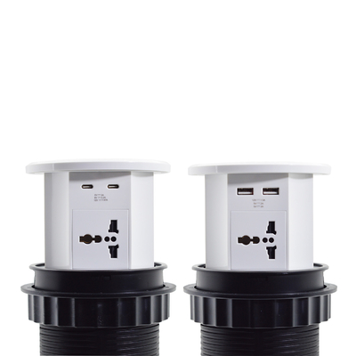 OEM/ODM Smart Pop-Up Power Outlet Aluminium tafelplug met 4 AC-uitgangen en 2 USB-poorten IP44-standaard voor opladen