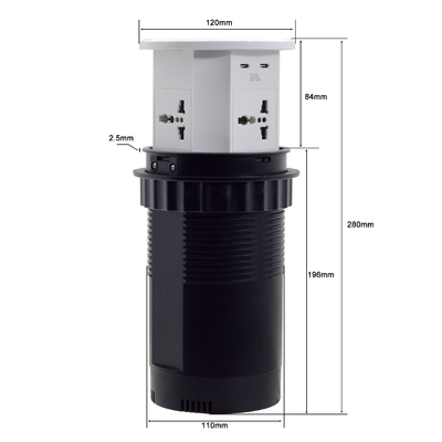 OEM/ODM Smart Pop-Up Power Outlet Aluminium tafelplug met 4 AC-uitgangen en 2 USB-poorten IP44-standaard voor opladen