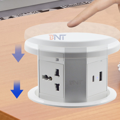 OEM/ODM Smart Pop-Up Power Outlet Aluminium tafelplug met 4 AC-uitgangen en 2 USB-poorten IP44-standaard voor opladen