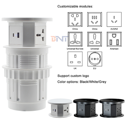 OEM/ODM Smart Pop-Up Power Outlet Aluminium tafelplug met 4 AC-uitgangen en 2 USB-poorten IP44-standaard voor opladen
