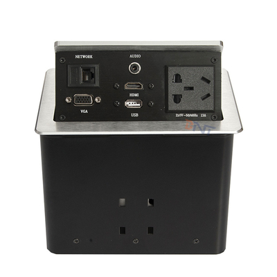 Conferentietafel van zilveren aluminium, pop-up stopcontact met 2 USB's, 2 netwerken