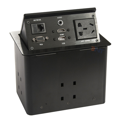 Conferentietafel van zilveren aluminium, pop-up stopcontact met 2 USB's, 2 netwerken
