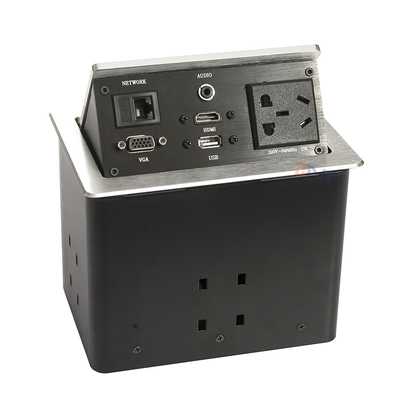 Conferentietafel van zilveren aluminium, pop-up stopcontact met 2 USB's, 2 netwerken