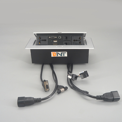 Vierkante zilveren schrijftafel pop-up stopcontacten zink legering met stopcontact 265 * 130mm