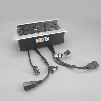 Vierkante zilveren schrijftafel pop-up stopcontacten zink legering met stopcontact 265 * 130mm