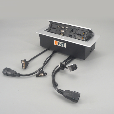 Vierkante zilveren schrijftafel pop-up stopcontacten zink legering met stopcontact 265 * 130mm