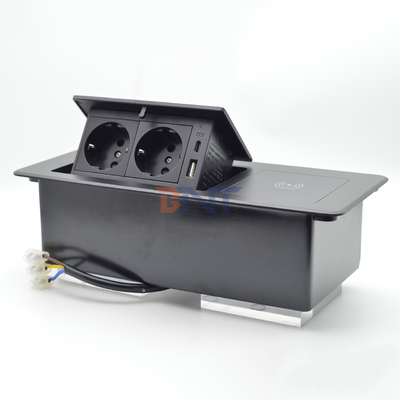 Desktop Tafel Verborgen oplaadstukken Multi Connection Box Pop-up Power Socket Met draadloos opladen