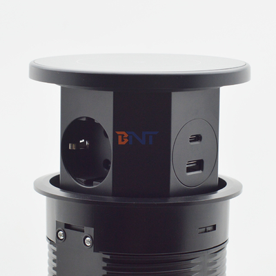 OEM/ODM Smart Pop-Up Power Outlet Aluminium tafelplug met 3 AC-uitgangen en 2 USB-poorten IP44-standaard voor opladen