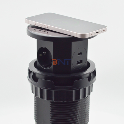 OEM/ODM Smart Pop-Up Power Outlet Aluminium tafelplug met 3 AC-uitgangen en 2 USB-poorten IP44-standaard voor opladen