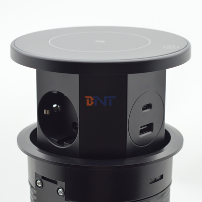 OEM/ODM Smart Pop-Up Power Outlet Aluminium tafelplug met 3 AC-uitgangen en 2 USB-poorten IP44-standaard voor opladen