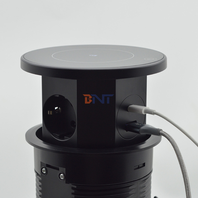 OEM/ODM Smart Pop-Up Power Outlet Aluminium tafelplug met 3 AC-uitgangen en 2 USB-poorten IP44-standaard voor opladen