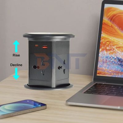 Nieuwe Pneumatische Lift Pop-up Socket US UK Universal Four Surface Mount Desktop Socket Top met 15W draadloos opladen Pop-up Socket