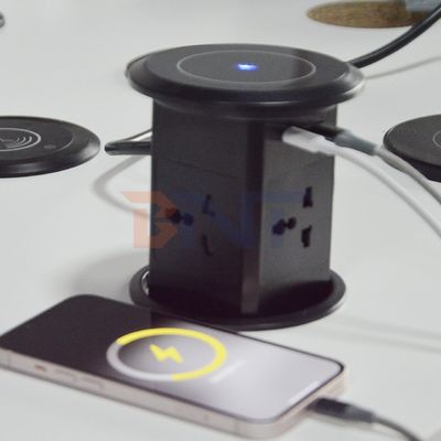Nieuwe Pneumatische Lift Pop-up Socket US UK Universal Four Surface Mount Desktop Socket Top met 15W draadloos opladen Pop-up Socket