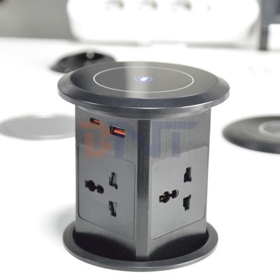 Nieuwe Pneumatische Lift Pop-up Socket US UK Universal Four Surface Mount Desktop Socket Top met 15W draadloos opladen Pop-up Socket