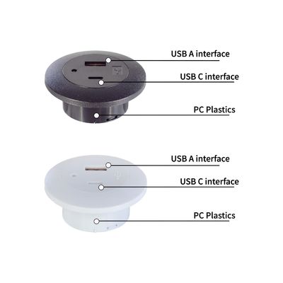 Plastic ingebouwde tafel stroomstop met USB A+C-oplaadpoorten