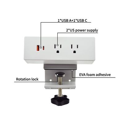 Multifunctioneel 2 AC-afvoerpunten USB A+C US Power Fast Charge Desktop Clamp Socket Power Strip
