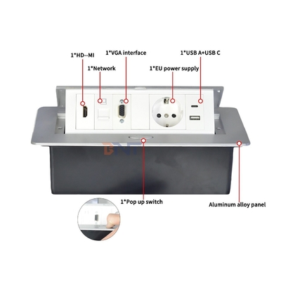 Aluminiumlegering Pop-up Tabletop Power Socket EU-power socket met modulaire configuraties