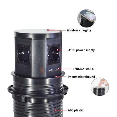 Keuken Verborgen Pneumatische Pop-Up Stopcontacten Draadloze Oplader met 4 AC-uitgangen en USB A+C