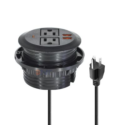 Ronde bankstel met ingebouwde elektrisch stopcontact met 2 Amerikaanse standaard stopcontacten & dubbele USB A oplaadpoort 65W