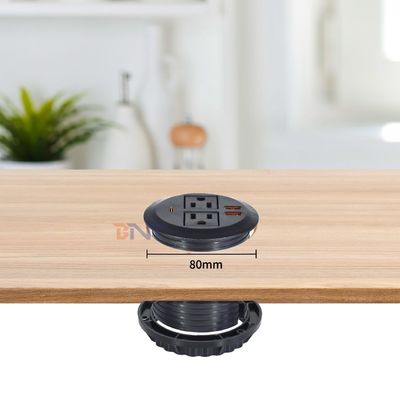 Ronde bankstel met ingebouwde elektrisch stopcontact met 2 Amerikaanse standaard stopcontacten & dubbele USB A oplaadpoort 65W