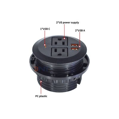 Ronde bankstel met ingebouwde elektrisch stopcontact met 2 Amerikaanse standaard stopcontacten & dubbele USB A oplaadpoort 65W