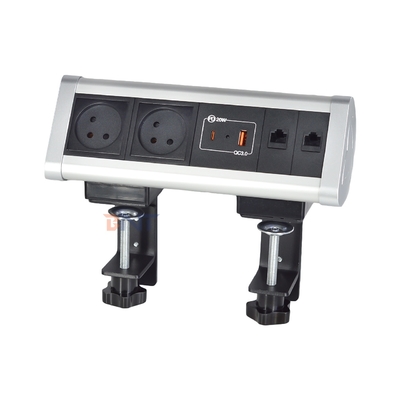 Zelfklevend clip ontwerp Bureau Klem Contactdoos Verdeelblok Met 2 EU AC Uitgangen USB A+C PD 20W Snel Opladen