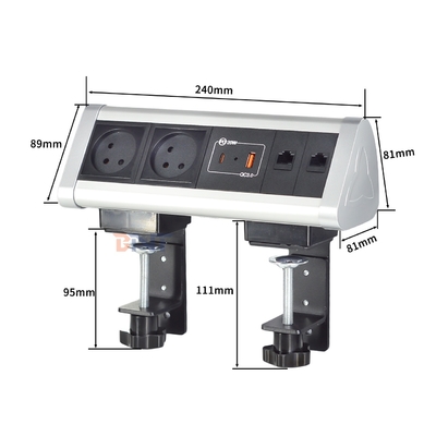 Zelfklevend clip ontwerp Bureau Klem Contactdoos Verdeelblok Met 2 EU AC Uitgangen USB A+C PD 20W Snel Opladen