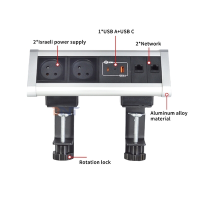 Zelfklevend clip ontwerp Bureau Klem Contactdoos Verdeelblok Met 2 EU AC Uitgangen USB A+C PD 20W Snel Opladen