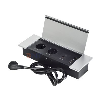 Verborgen Flip ontwerp Bureau Stopcontact met 2 EUAC Uitgangen USB A+C HDMI Netwerk