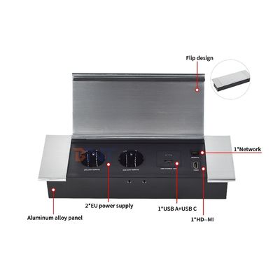 Verborgen Flip ontwerp Bureau Stopcontact met 2 EUAC Uitgangen USB A+C HDMI Netwerk