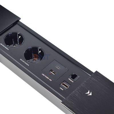 Double Silp Open Euro Tabletop Electric Power Socket Slip-Open 2 AC Outlets & USB A+C IP44 voor kantoorgebruik